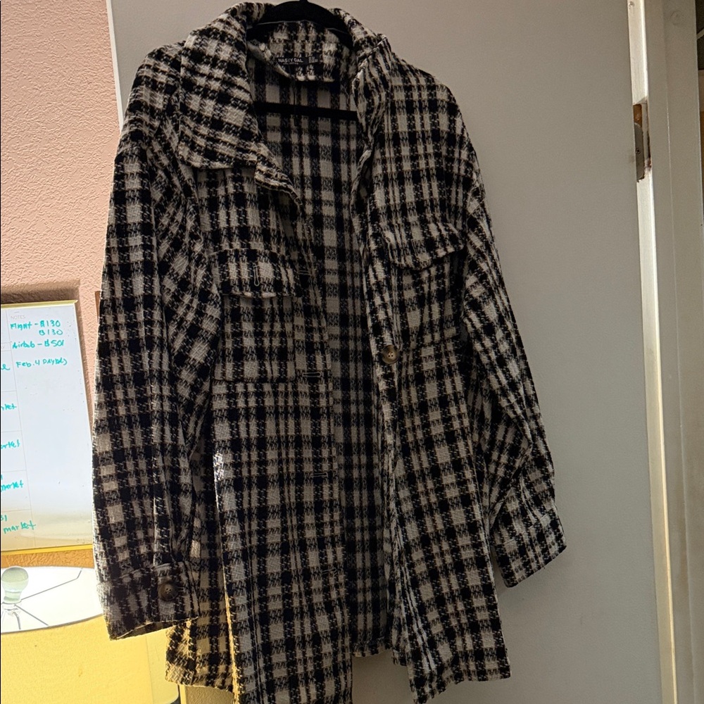 Nasty Gal Black and White Plaid Trench Coat